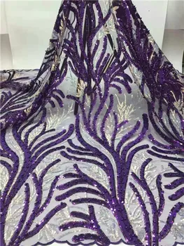 

high quality sequence French Nigerian sequins net lace African tulle mesh sequence lace fabric for dress 5 yards/lot