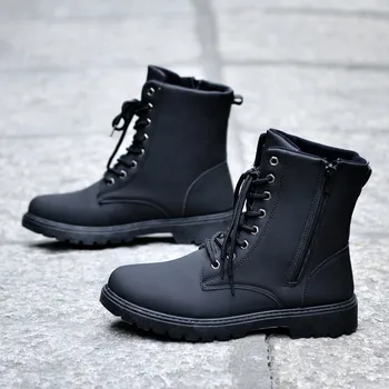 

DM711 Aautumn Men Boots simple zipper tooling Martin boots platform new high-top casual leather fashion men Ankle Boots