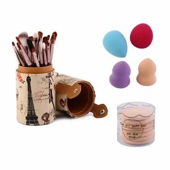 

2018 Professional Women Outdoor Travel Makeup Brush Sets 20pcs Makeup Brushes + 4 x Powder Puff + 7 x Air Puff + Container Hot