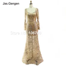 Шикарные сверкающие Выпускные платья русалки с длинными рукавами, прозрачные вечерние платья золотистого цвета, Новые Вечерние платья
