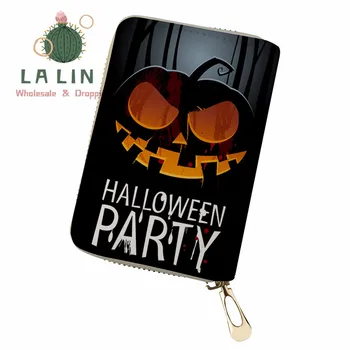 

Funny Halloween Party Printing Women's Purse For Coin Bank Cards PU Passport Case ID Card Holder For Female Travel Wallet 2020