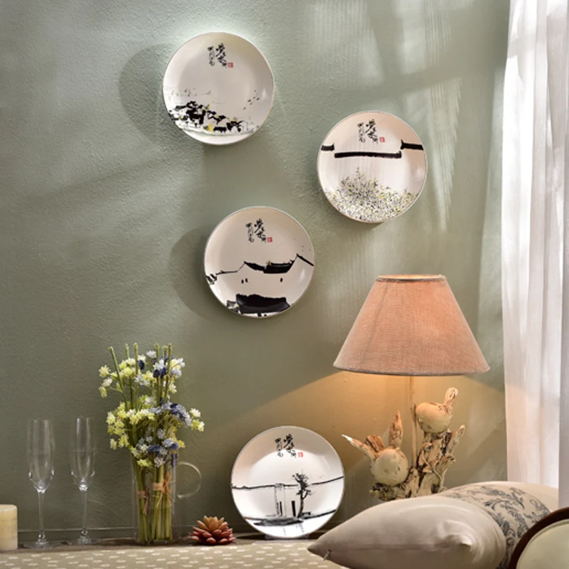 Chinese landscape painting ceramic dish wall hanging for Home Wall Decor Painting Plates Display Ceramic Craft Round
