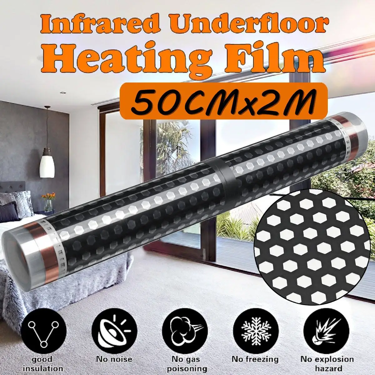 

2M AC220V Infrared Underfloor Electric Heater Heating Film 220W/m2 Carbon Fiber Honeycomb Floor Heating System Electric Warm Mat