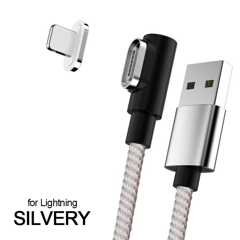 Магнитный кабель PUJIMAX для быстрой зарядки на 90 градусов, кабель usb c type-c, шнур для передачи данных, зарядное устройство usb-c для samsung S8 Note 9 8 Xiaomi mi8 mi6 - Цвет: Silver for APPLE
