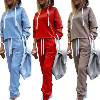 

Hot 2Pcs Sports Women Solid Color Tracksuits Long Sleeve Hoodies Coat Pants Set