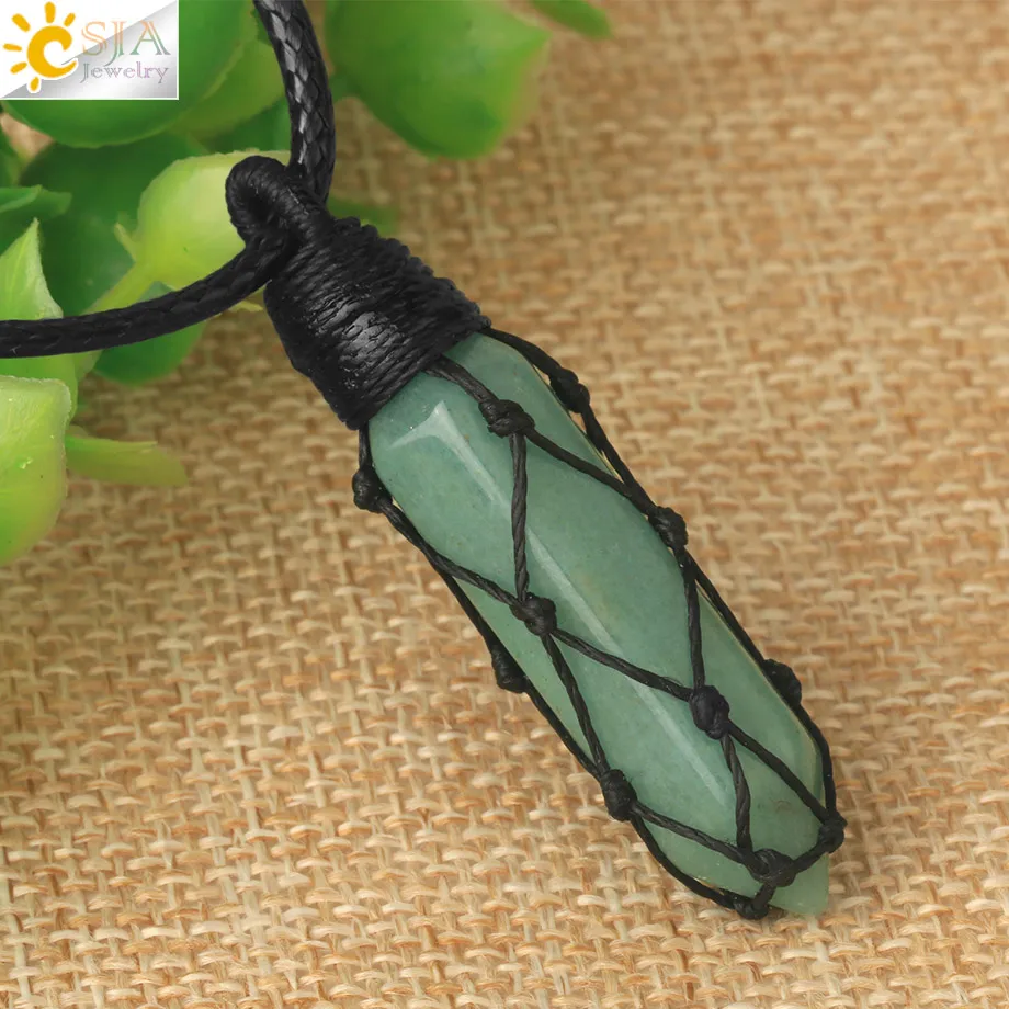 Natural Stone Rope Wrap Necklace Hexagonal Crystal Necklaces - Image 5