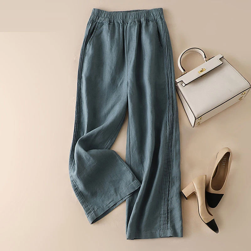 New Arrival Summer Arts Style Women Elastic Waist Loose Ankle-length Pants Vintage Cotton Linen Wide Leg Pants Plus Size M142 New Arrival Summer Arts Style Women Elastic Waist Loose Ankle-length Pants Vintage Cotton Linen Wide Leg Pants Plus Size M142