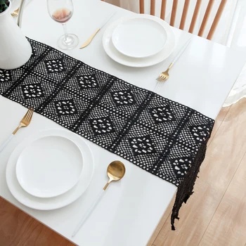 

Macrame Table Runner Cotton Crochet Lace Boho Table Runner with Tassels for Wedding Home Dining Table Decor Party Decoration