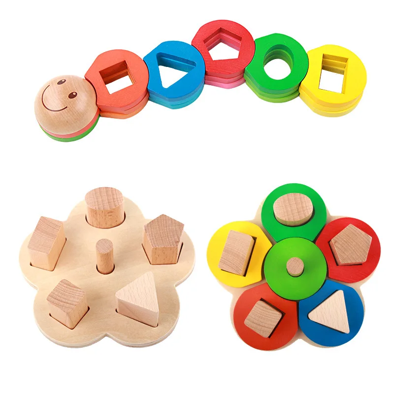 

Flower Shape Case Column Toy Shape Cognitive Caterpillar Color Wooden Children Stack-up ENLIGHTEN Educational Toy