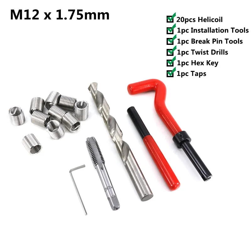 25 шт. набор инструментов для ремонта резьбы M3/M4/M5/M6/M7/M8/M10/M12/M14 для восстановления поврежденных резьбы гаечный ключ набор для ремонта резьбы - Цвет: M12x1.75