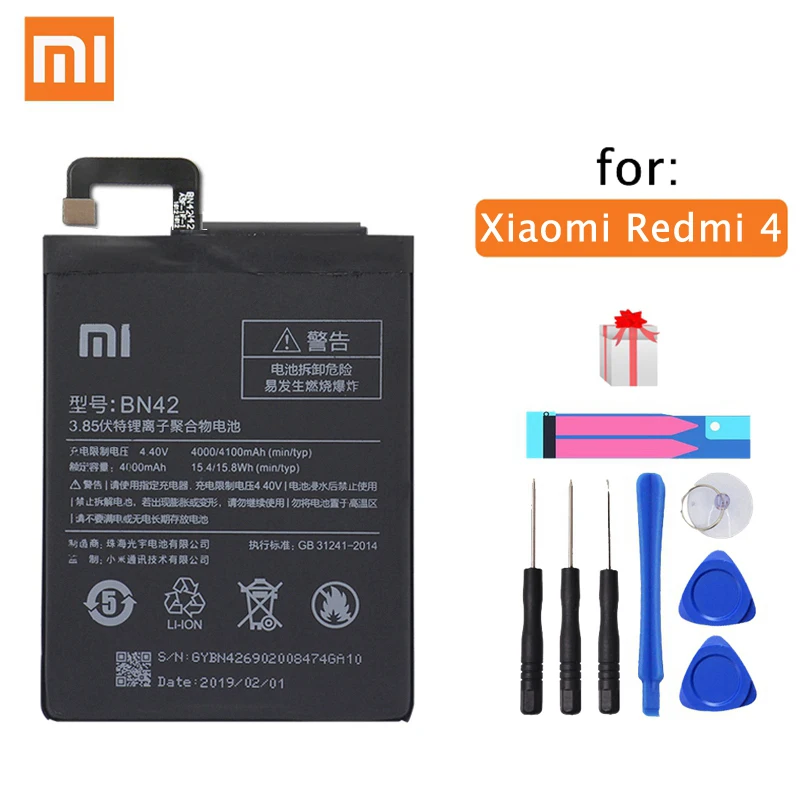 

Xiao Mi Original Phone Battery BN42 For Xiaomi Redmi Hongmi 4 Original Replacement Batteries High Capacity 4000mAh Free Tools