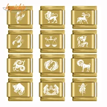 Hapiship,,, Маргаритка, золото, 12 созвездий, очаровательные звенья, подходит для 9 мм, браслет, серебро, нержавеющая сталь, ювелирное изделие, сделай сам, DJ205