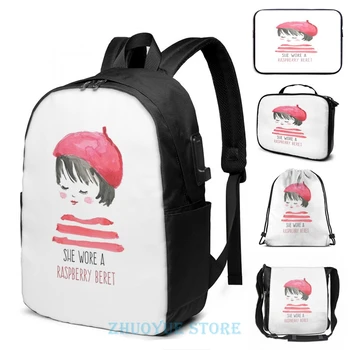 

Funny Graphic print She Wore a Raspberry Beret USB Charge Backpack men School bags Women bag Travel laptop bag