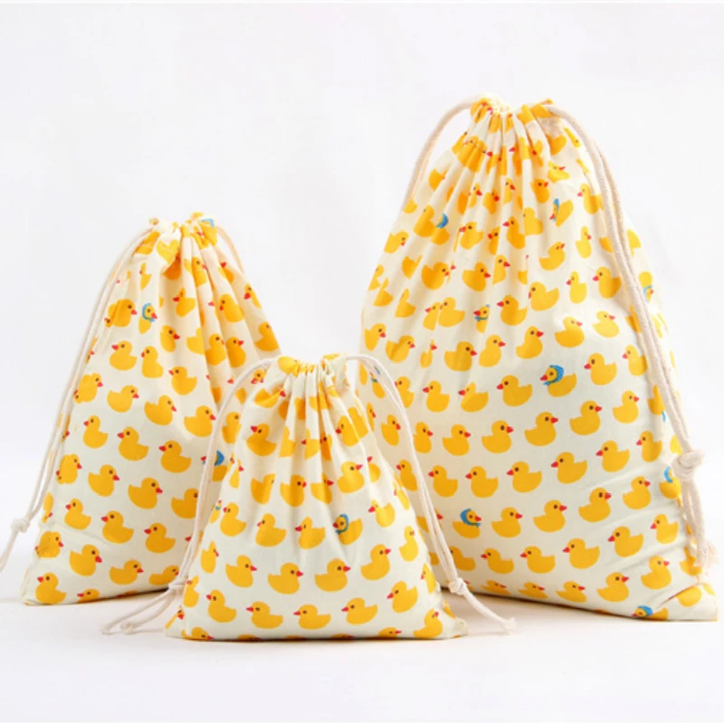 Drawstring-Bag Kiwi-Pattern-Backpack Cotton Women Animals-Design Yellow Small 3-Size