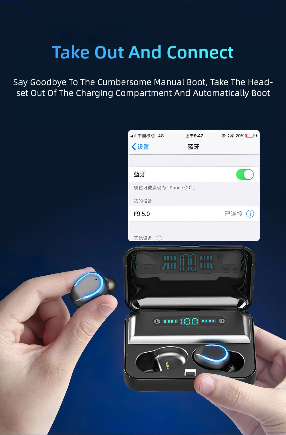 Цифровой Мощный Bluetooth беспроводной наушник в ухо TWS спортивный светодиодный дисплей гарнитуры 5,0 вызов стерео зарядная коробка для huawei iPhone
