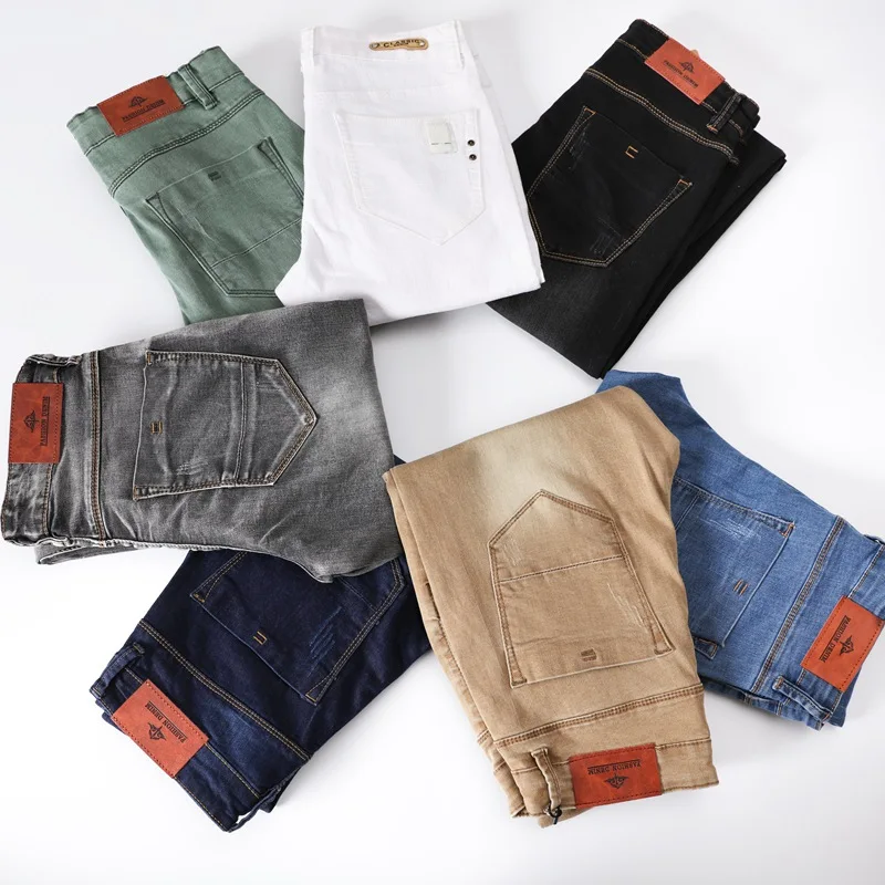 Pantalones vaqueros ajustados para pantalón informal, a la moda, en 7 colores, gris, negro, caqui, blanco, de marca|Pantalones vaqueros| - AliExpress