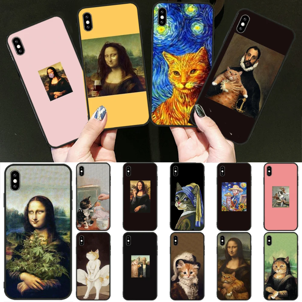 

Viviana Funny Leonardo da Vinci MonaLisa Pat Cat DIY Luxury Phone Case for iPhone 11 pro XS MAX 8 7 6 6S Plus X 5 5S SE XR cover