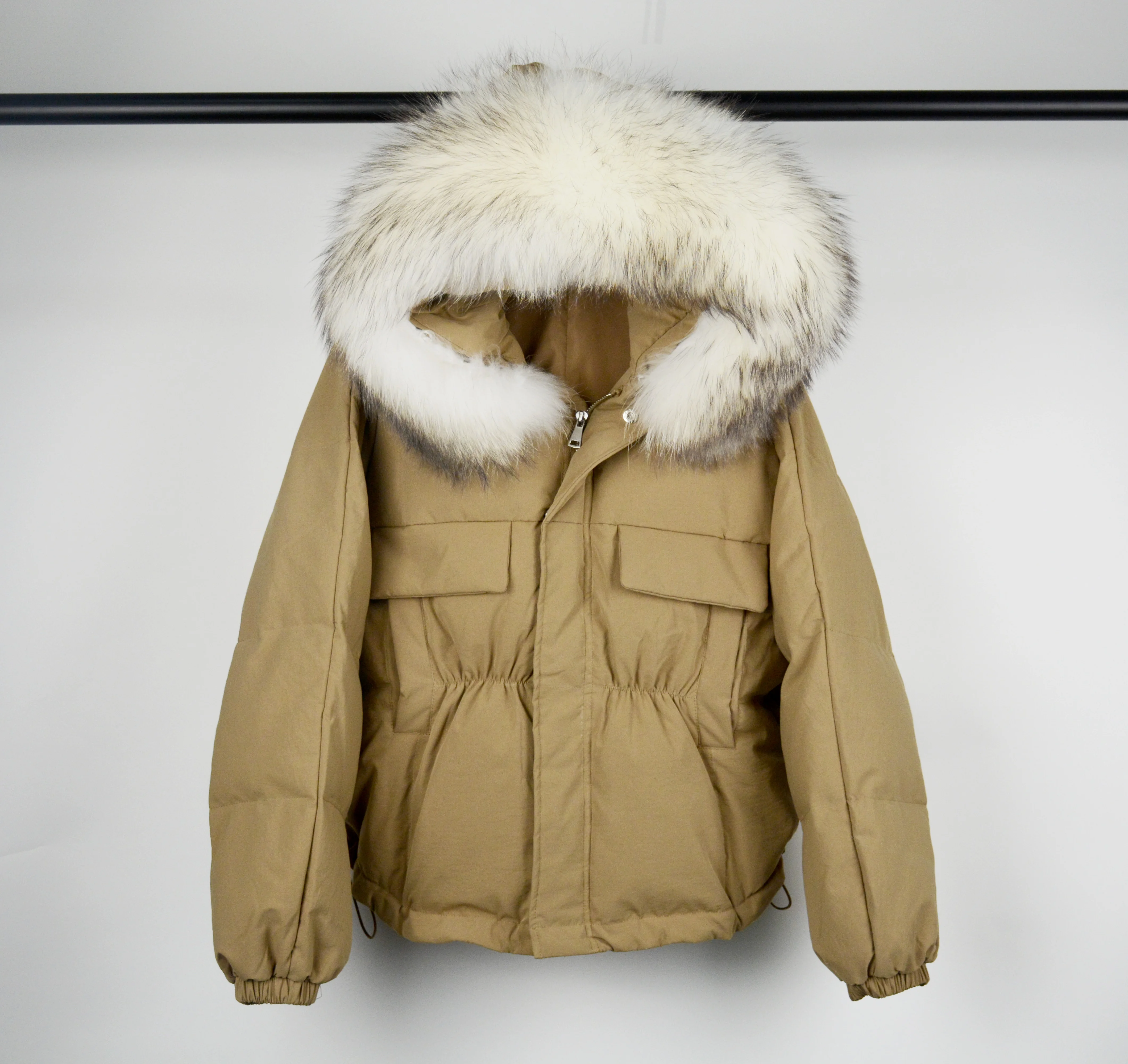  Chaqueta de invierno para mujer, corta, hecha a mano, con  cuello de piel de mapache, parka de plumón, chaqueta acolchada de algodón,  abrigo grueso para nieve, chaquetas femeninas, parkas, camello, XXL 