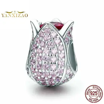

Tulips Diy accessories 925 sterling silver original letter beads for jewelry making Fit pandora charm bracelet