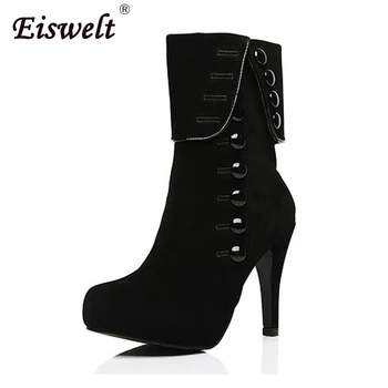 

EISWELT Fashion Women Boots High Heels Ankle Boots Casual Ladies Solid Women Shoes Autumn Winter Snow Plush Women Boots