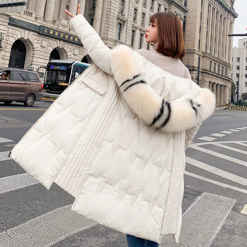 Модная новинка пуховик женская зимняя парка с капюшоном меховой отделкой