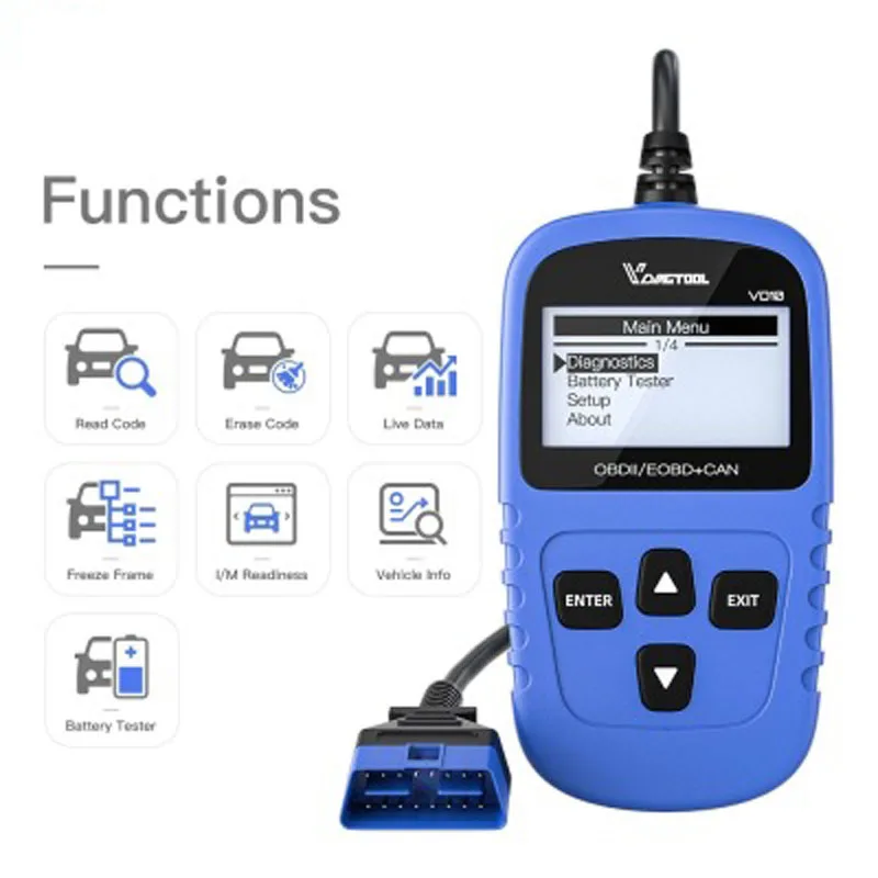 VDIAGTOOL VD10 OBD2 сканер считыватель штрих кодов Сканер автомобильный диагностический