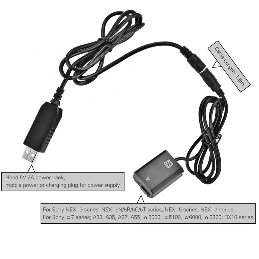 NP-FW50 USB пустышка батарея адаптер полный декодирование с кабелем для sony A6300 A5000 NEX-5N для камер sony ILDC для sony Alpha