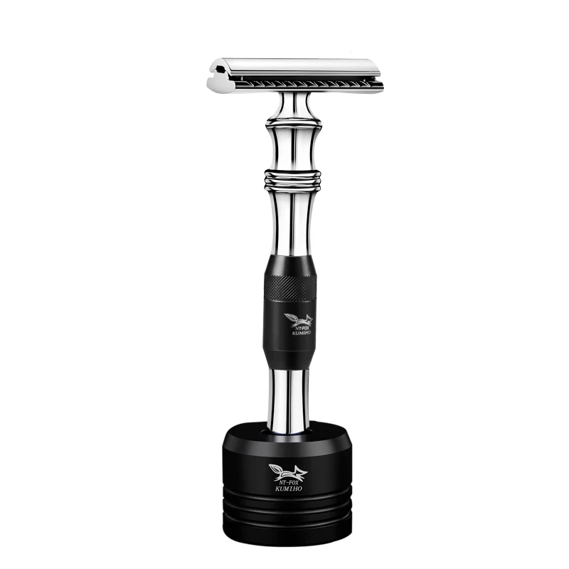Black Razor set Безопасная бритва с двумя краями, Классическая бритва с длинной ручкой, серебристый цвет, 1 ручка и 10 лезвий, Мужская Ручная бритва, бритвенный нож - Цвет: Black Razor set