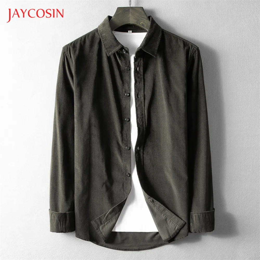 Joycosin, зимняя мужская рубашка, модная мужская одежда, вельвет, сплошной цвет, длинный рукав, обычная рубашка, Мужская одежда, уличная дикая