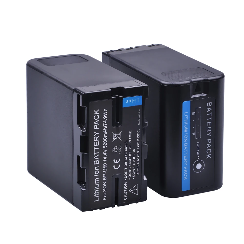 2Pcs 5200Mah Bp-U60 Phu-60K Bp U60 Bpu60 Batteria Per Sony Pmw-100 Pmw-150 Pmw-160 Pmw-200 Pmw-Ex1 Ex3 Ex280 Ex260