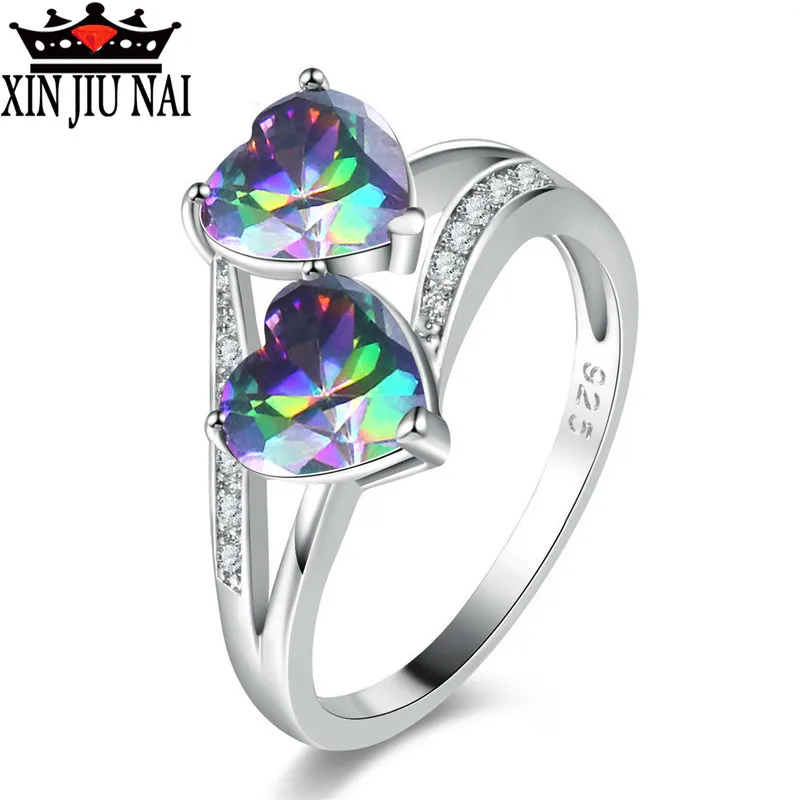 

Fashionable bi-heart shape dazzling multi-color CZ Rhinestone Romantic Love Promise Ring Sexy Girl Jewelry Party Gift Women Ring