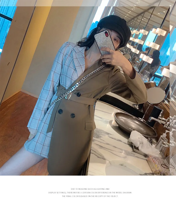 Photo Shoot Western Style Fashionable Plaid Stitching Lace-up Slimming Significant Leg Length Small Suit