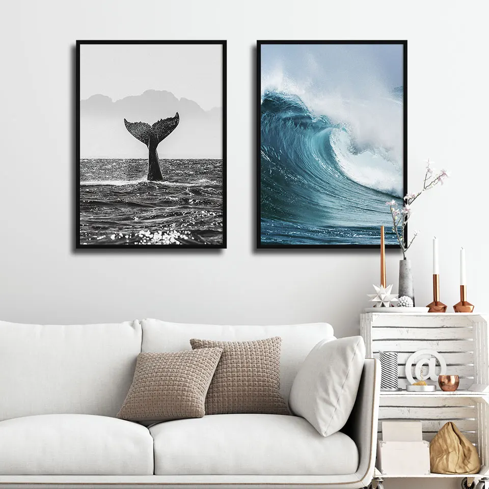 Black-White-Photography-Poster-Sea-Wave-Canvas-Painting-Whale-Wall-Art-Print-Modern-Picture-For-Living (2)