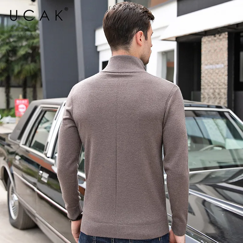 70% OFF UCAK Brand Sweaters Men 2019 Casual Autumn Winter Pull Homme Pure Merino Wool Turtleneck Warm Fashion Cashmere Sweater Men U3084