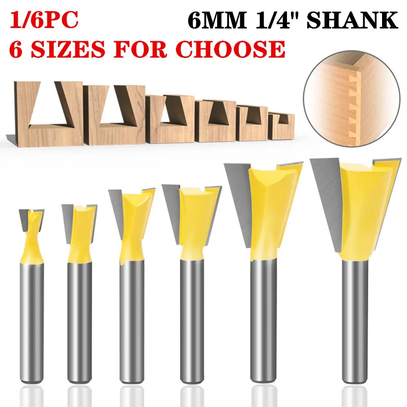 16pcs 1/4" Shank Dovetail Milling Cutters Round Over Edging Router Bit