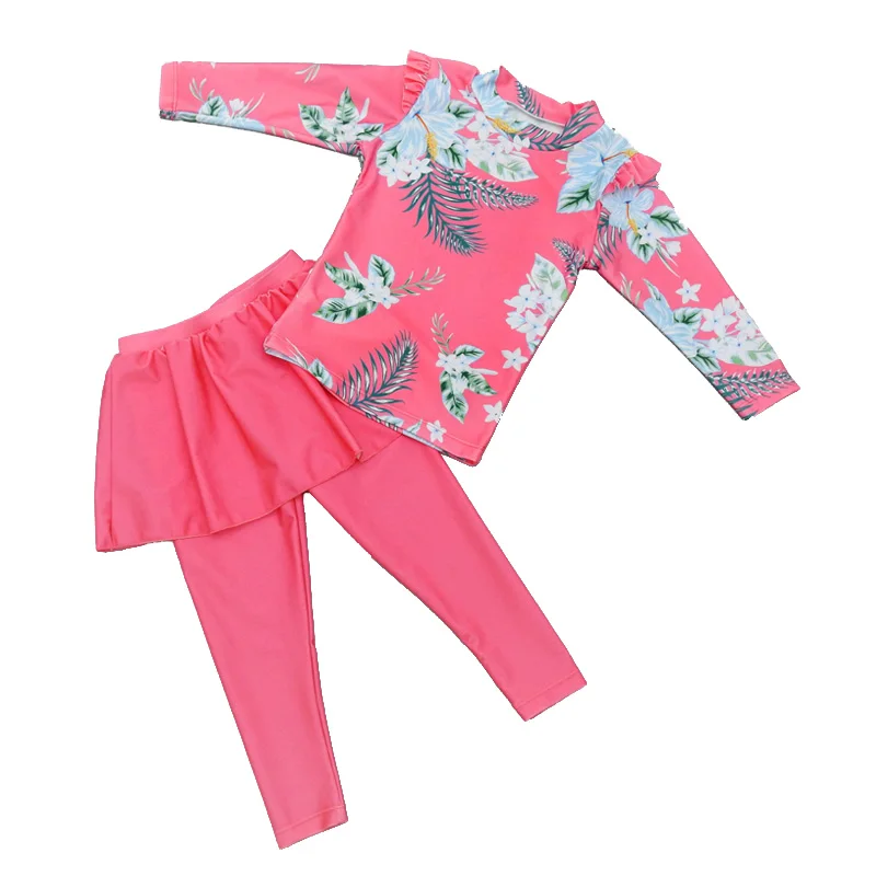 Korean girls' sun proof quick drying swimsuit children's swimsuit long sleeve pants skirt split girls swimsuit,children swimsuit