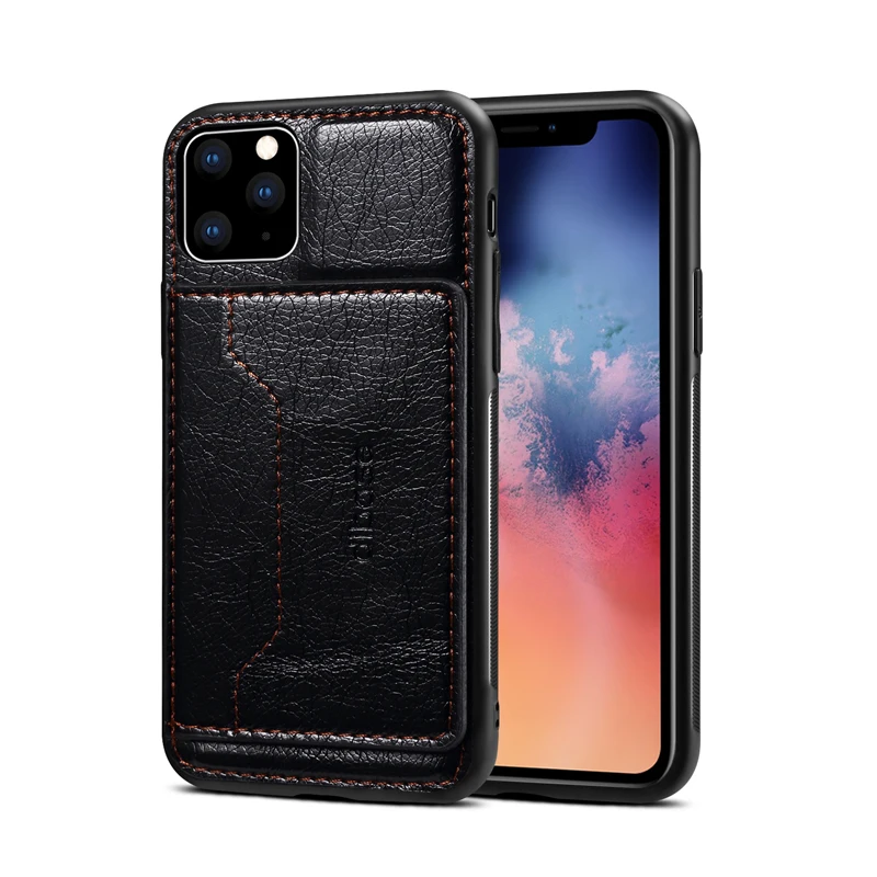 Черный Магнитный чехол для iPhone 11 Crazy Hosre из искусственной кожи с отделением для карт, чехол для телефона, тонкий чехол для iPhone 11 Pro Max - Цвет: Черный