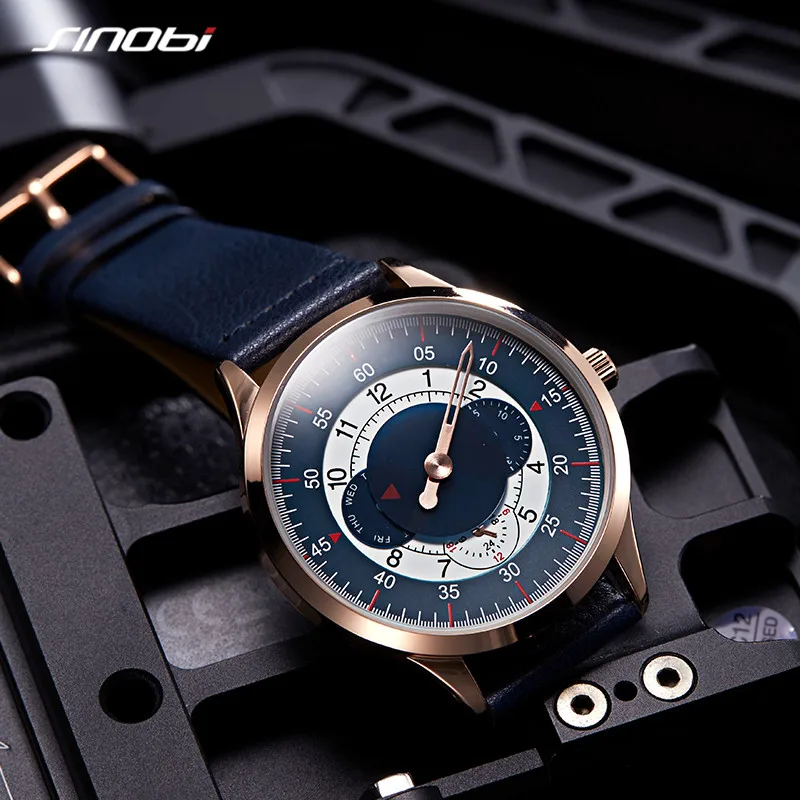 Cena Mężczyźni zegarek SINOBI Top marka luksusowy skórzany wojskowy zegarek kwarcowy człowiek biegów kreatywny zegarek nieformalny sportowy zegarek pudełko prezenty zegar