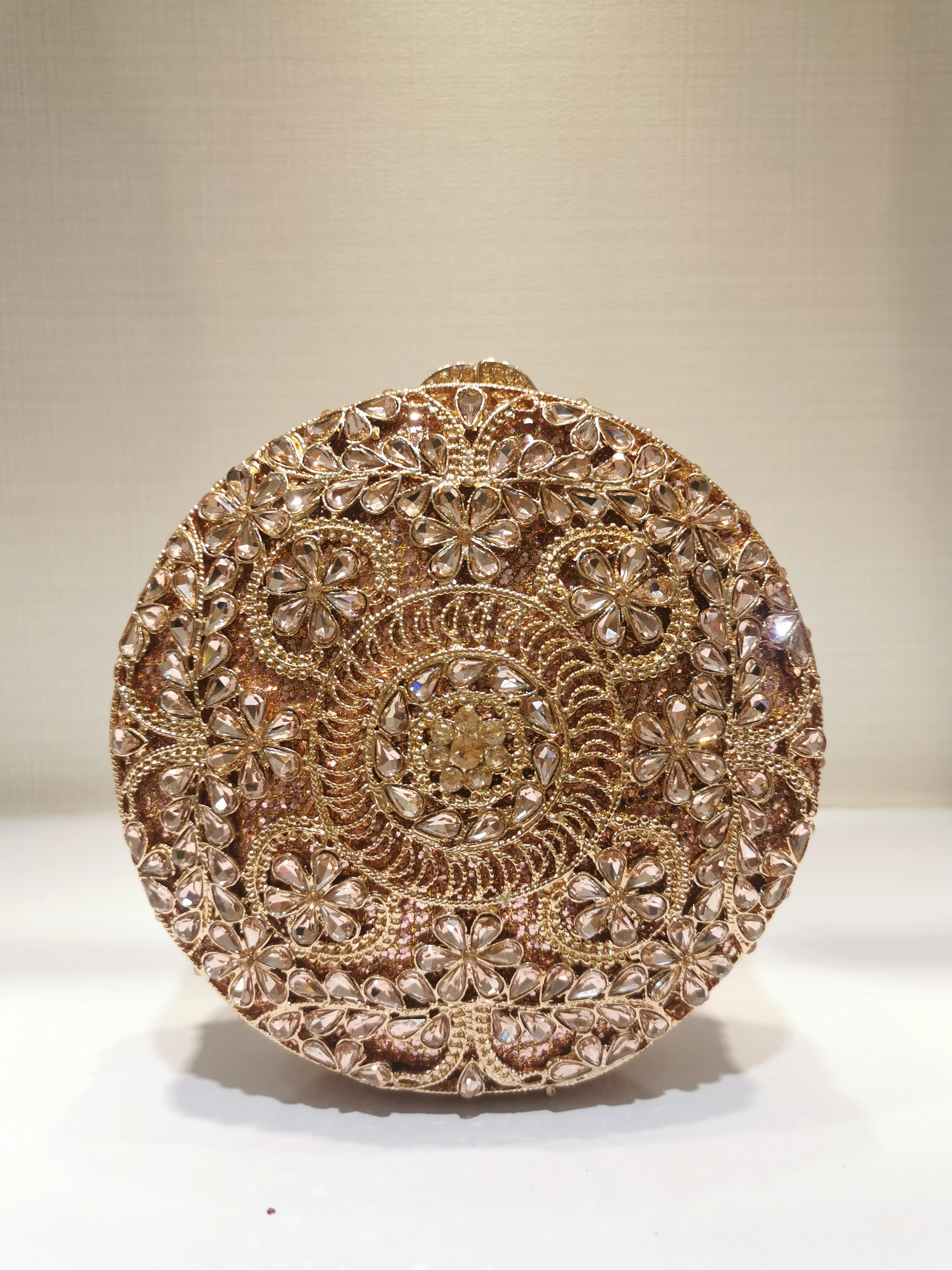 XIYUAN Gold Round Crystal Flower Evening Bag Colorful Purse Women