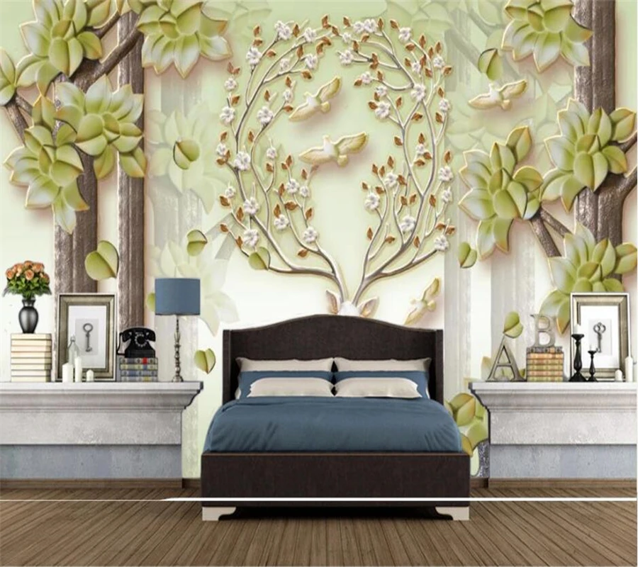 

Drop Shipping Custom Wallpaper New Chinese Embossed Forest Sika Deer Landscape TV Background Wall Papers Home Decor 3d Wallpaper