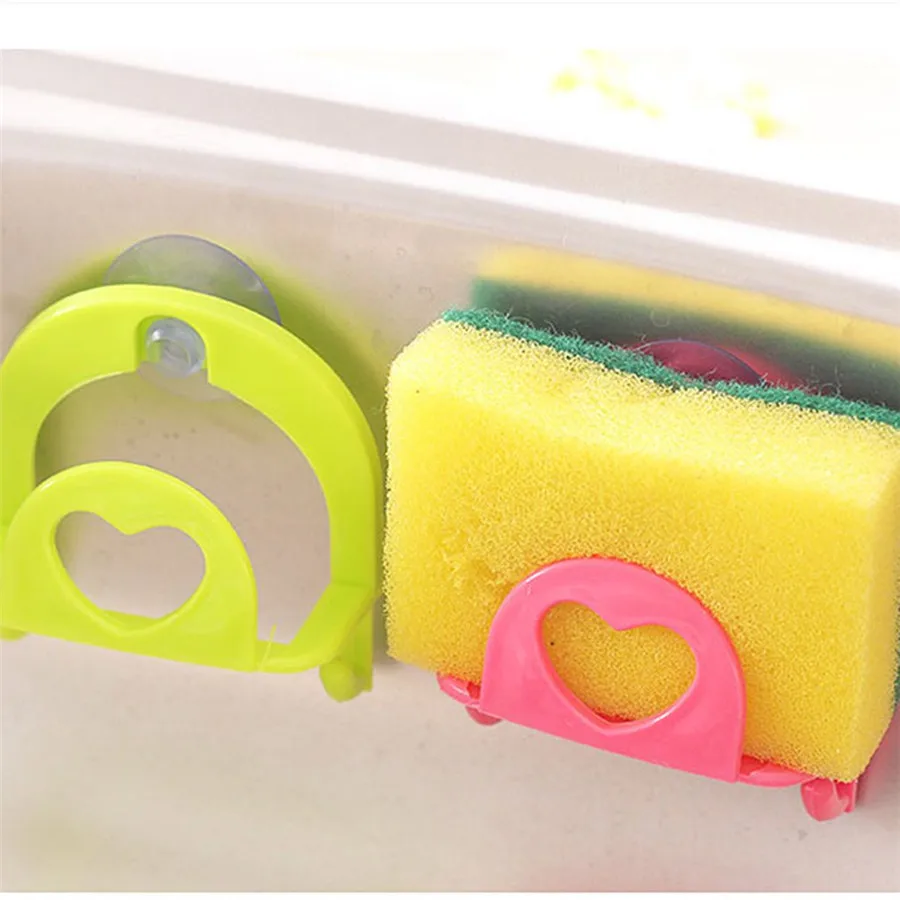 Suction Type Kitchen Sponge Holder With Dual Hooks Wall Mounted Home Kitchen Sundries Holder Tools 4 Colors