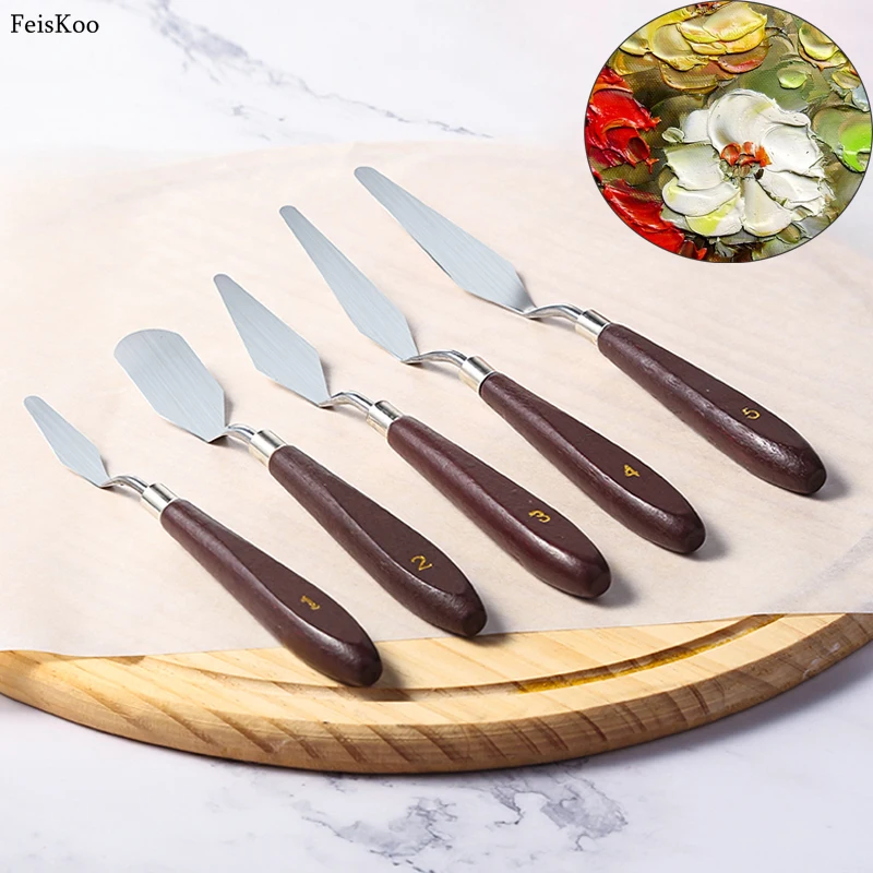 

5pcs/set Stainless Steel Spatula Baking Pastry Tools Palette Knife Painting Fondant Cream Mixing Scraper Set for Painting Knife