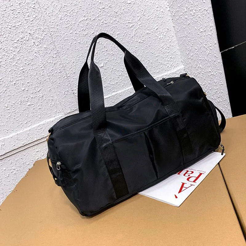 Женская спортивная сумка для спортзала, нейлоновая водонепроницаемая сумка для занятий йогой, модная розовая сумка для фитнеса, спортивная сумка для выходных - Цвет: Black