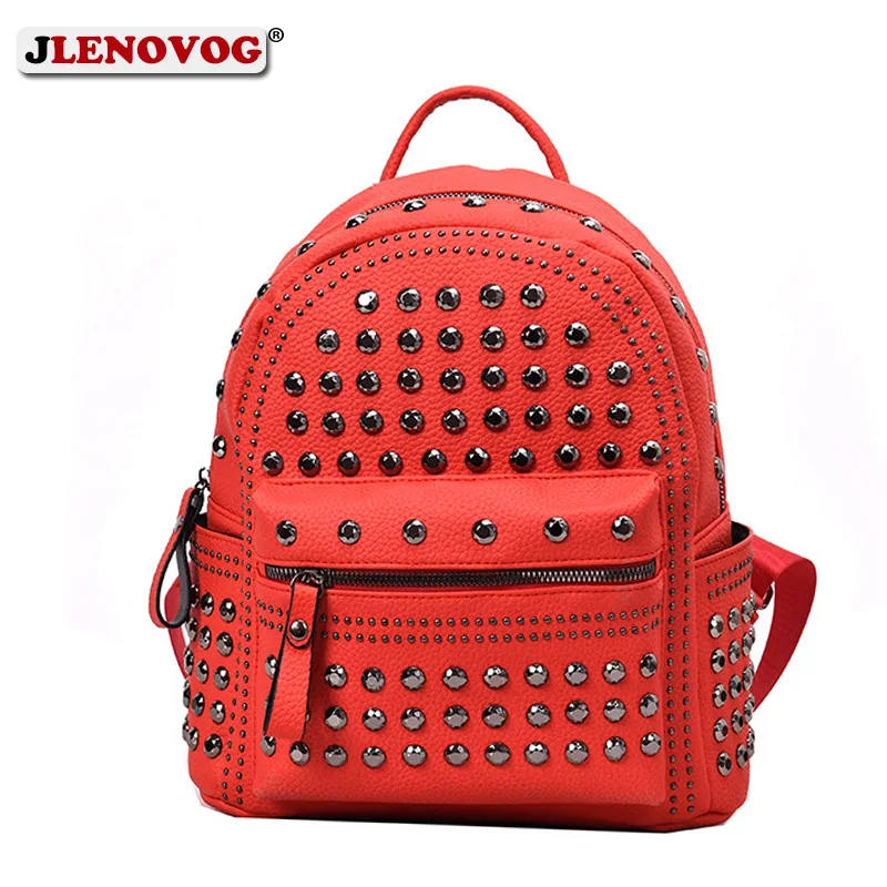 

Black Pink Pu Leather Rivets Luxury Backpack for Women 2019 Girls colleges Punk Daypack School Backpack Bags Mini Backpack Purse