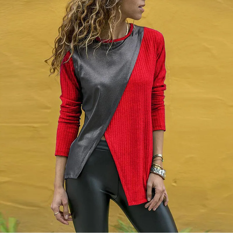 

T Shirt Women Long Sleeve Patchwork Spring Autumn Womens Tee Shirts Streetwear O-neck Top Women Tshirt Femme Camiseta Mujer 2019