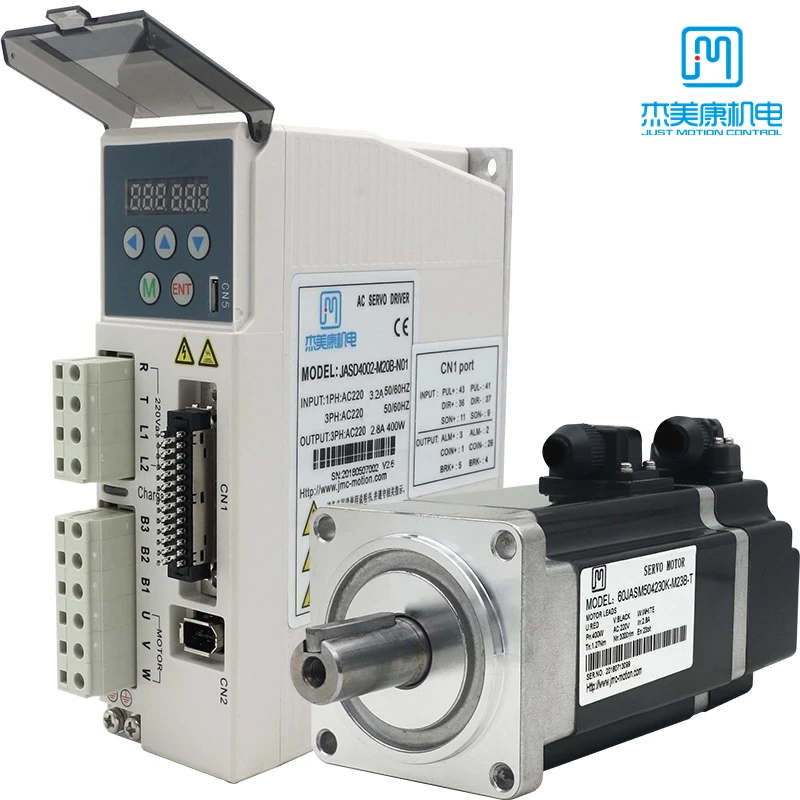 JMC 1.27NM 60mm 220V 400W 3000rpm AC Servo Motor & Drive Kit 17Bit Encoder for CNC Machine 60JASM504230K-17BC+JASD4002-20B-NO1