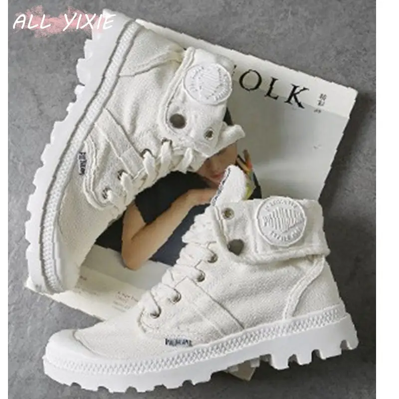 

ALL YIXIE spring and autumn fashion high canvas shoes women's shoes ladies boots Martin boots outdoor white shoes