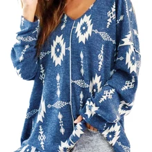 

Fashion Women Sexy V-Neck T Shirts Casual Long Sleeve Loose Tops Female Casual Tees Streetwear Floral Printing Loose Pullover