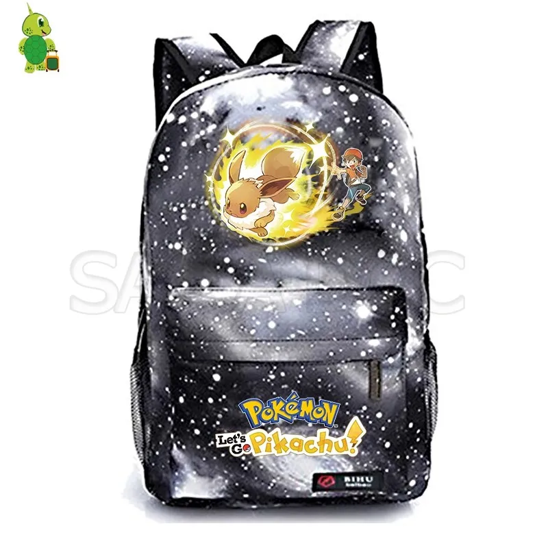19 Let's Go Рюкзак Пикачу для девочек и мальчиков Покемон Eevee школьные сумки для подростков Galaxy Повседневный Рюкзак детская дорожная сумка через плечо - Цвет: 19