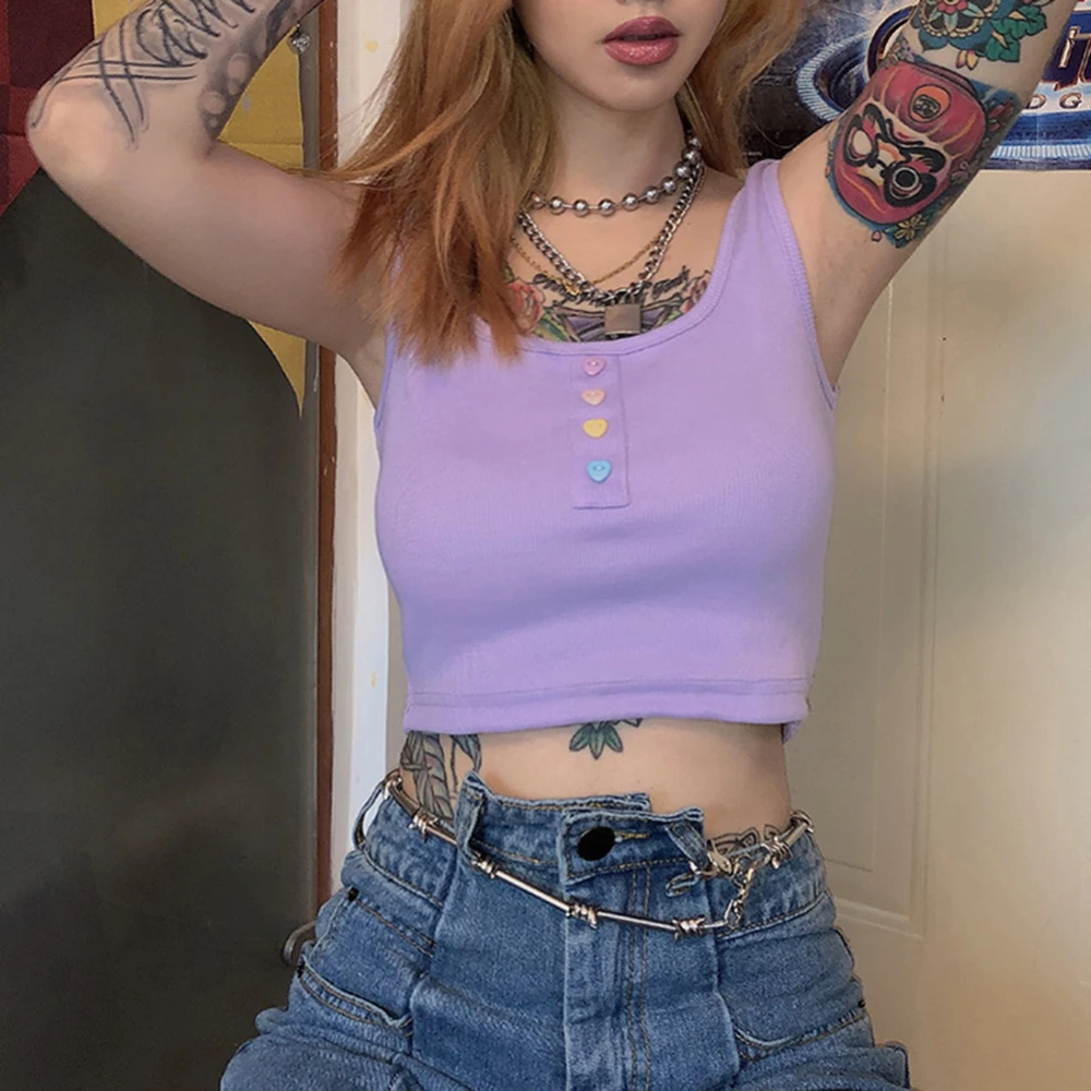 

Autumn women's U-neck umbilical bottoming vest Sexy Button Tank Top Women Vest Blusa Slim Camisole Crop Leaking the navel Top